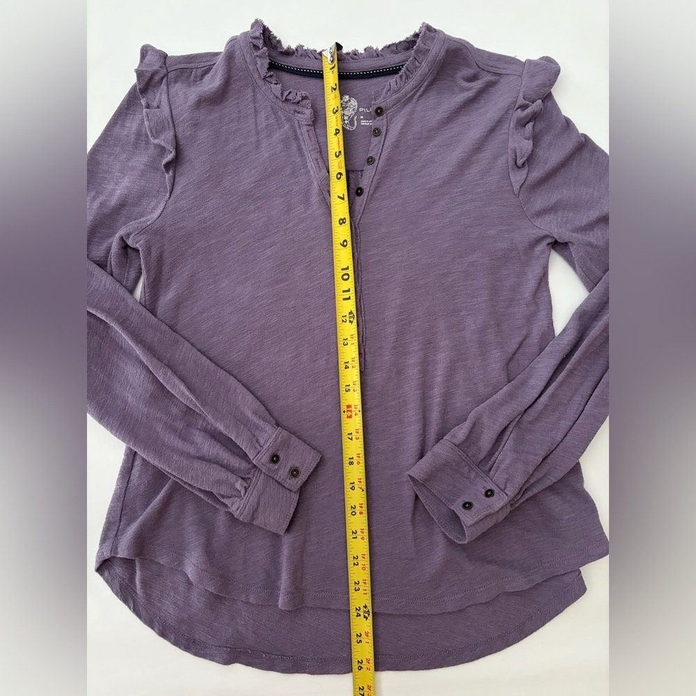 Pilcro Women’s Top Shirt Ruffled Henley Long Sleeve blouse cotton purple Medium - Picture 14 of 16